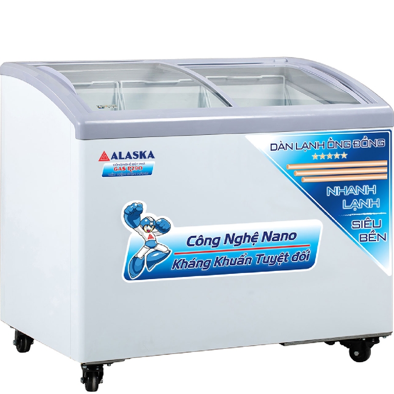 Tủ Đông Alaska Mặt Kính Cong KC-210C 1 Ngăn 210 Lít