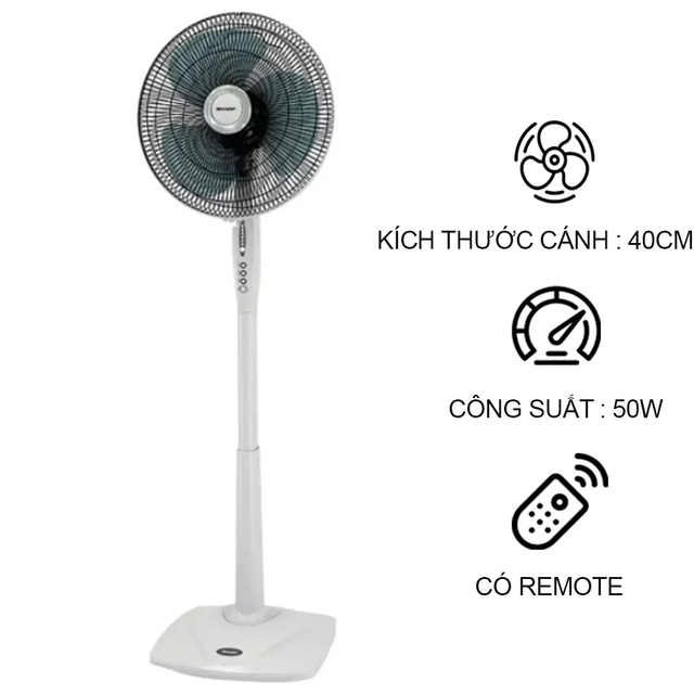Tài chính 1 triệu, tham khảo ngay mẫu quạt cây Sharp PJ-S40RV-WH có điều khiển
