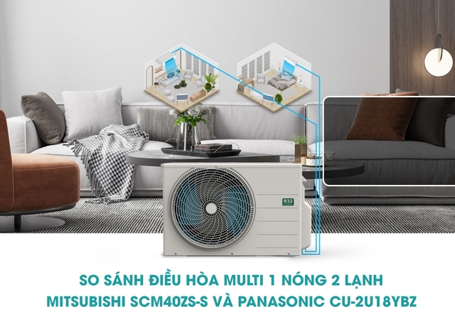 So sánh điều hòa multi 1 nóng 2 lạnh Mitsubishi SCM40ZS-S và Panasonic CU-2U18YBZ