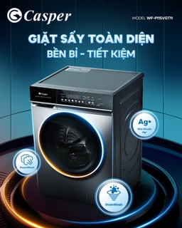 Đánh giá Máy Giặt Sấy Casper Inverter Giặt 11,5Kg Sấy 8Kg WF-P115VGT11- Tính năng hiện đại , trải nghiệm thoải mái