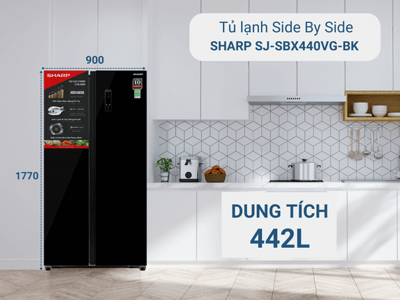 Tủ lạnh Sharp Side By Side inverter 442 Lít SJ-SBX440VG-BK lựa chọn hoàn hảo cho gia đình có đông thành viên không gian sống hiện đại