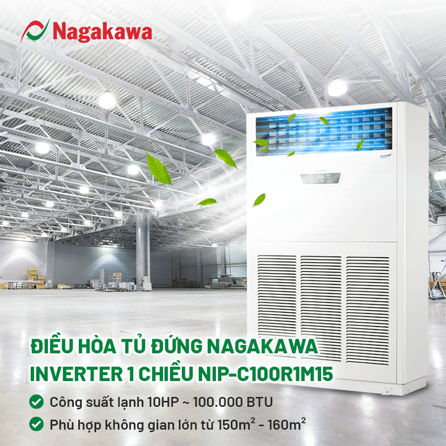 Tại sao điều hòa cây Nagakawa inverter NIP-C100R1K56 là sự lựa chọn tối ưu cho nhà xưởng và hội trường?