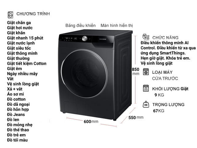 Đầu tư đáng giá cho cả gia đình với máy giặt samsung cửa ngang 9kg WW90TP44DSB/SV