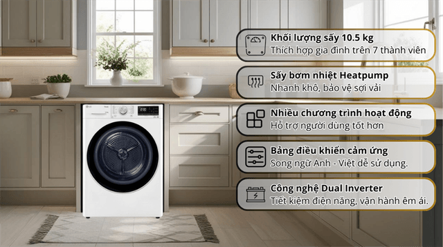 Máy sấy quần áo LG inverter DVHP50W đẳng cấp công nghệ, tiết kiệm tối đa
