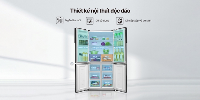 Tủ lạnh Aqua inverter AQR-M530EM(SLB) không gian lưu trữ lớn, tiết kiệm điện vượt trội