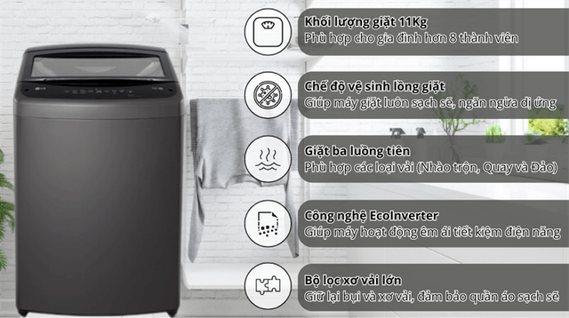 Trải nghiệm thực tế máy giặt LG 11Kg T2511VBTB – Ai phù hợp, giặt sạch thế nào?
