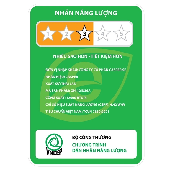 Điều hòa Casper QH-12IU36A 12000btu 2 chiều inverter dùng quanh năm có tốn điện không?