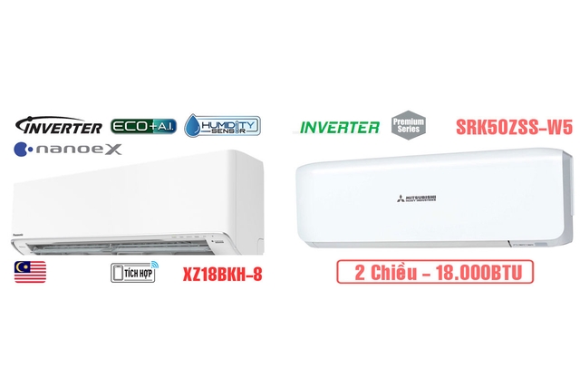 So sánh chi tiết giữa điều hòa Panasonic CS-XZ18BKH-8 và Mitsubishi SRK50ZSS-W5