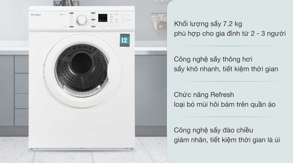 Những điểm đặc biệt có trong máy sấy quần áo Casper 7.2kg TD-72VWD