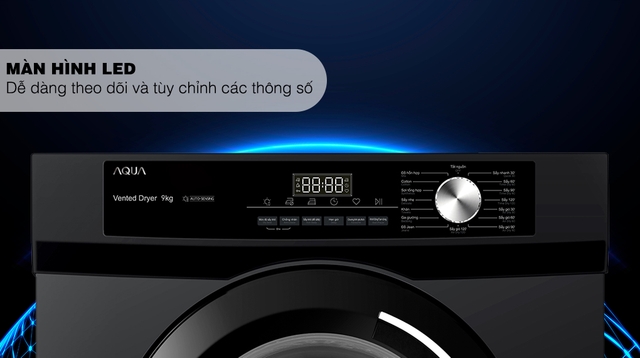 Máy sấy quần áo Aqua AQH-V901K.PS 9Kg sấy nhanh, diệt khuẩn, bảo vệ sợi vải tối ưu