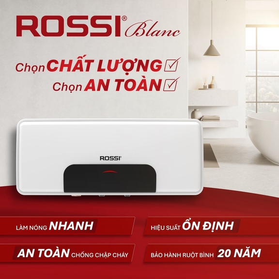 Bình nóng lạnh Rossi 30 lít Blanc RBC-30SL – Chất lượng đến từ công nghệ hiện đại