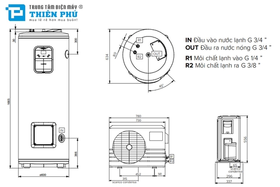 Máy Bơm Nhiệt Heat pump Ariston 270 Lít Nuos Split Inverter Wifi FS 270
