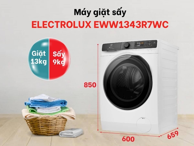 Máy giặt sấy Electrolux 13kg EWW1343R7WC: Từ thiết kế hiện đại đến công nghệ giặt sấy vượt trội