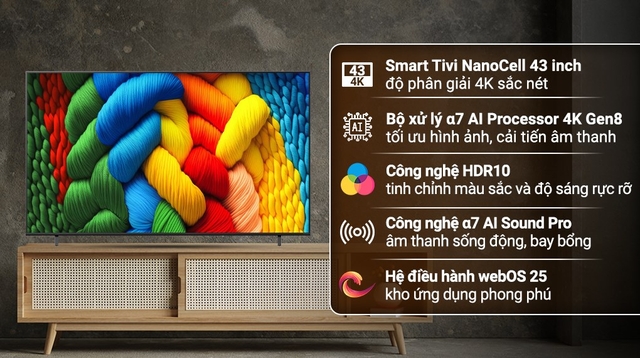 Có nên mua mua smart tivi LG nanocell 43 inch 4K 43NANO80ASA giá 8tr050 không?