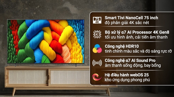Tivi LG nanocell 4K 75NANO80ASA – Nâng cấp chất lượng hiển thị và hệ thống âm thanh