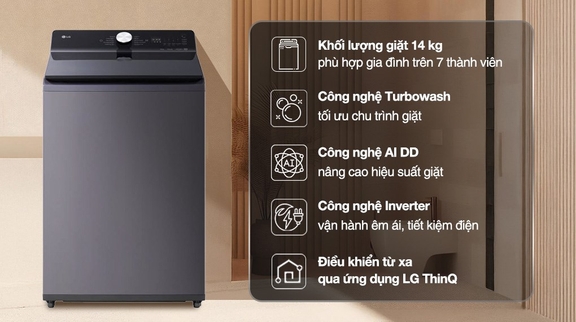 Máy giặt LG lồng đứng 14kg T2314DX5G thông minh vượt trội với trí tuệ nhân tạo