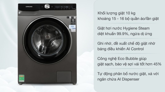 Hướng dẫn sử dụng máy giặt Samsung cửa trước WW10T634DLX/SV hiệu quả: Tận dụng AI Dispenser, EcoBubble và Hygiene Steam