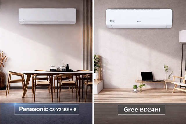 So sánh điều hòa Panasonic CS-YZ24BKH-8 và Gree BD24HI, nên mua điều hòa 24000btu nào?