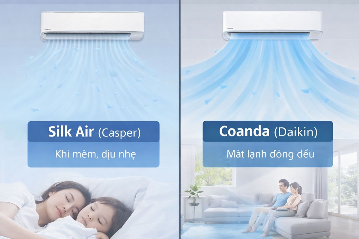 Luồng gió Silk Air của điều hòa Casper hay Coanda của điều hòa Daikin dễ chịu hơn?