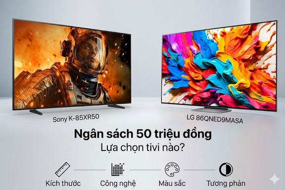 Ngân sách 50 triệu đồng, nên chọn tivi Sony K-85XR50 hay LG 86QNED9MASA?