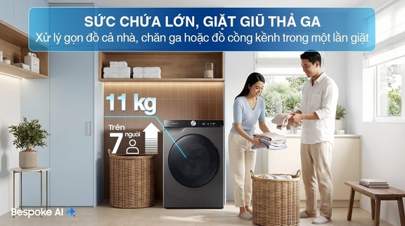 Máy giặt Samsung 11kg sấy 7kg WD11T734DBX/SV- Sản phẩm cho gia đình Việt