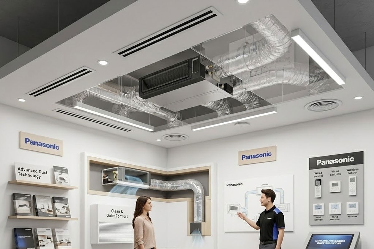 Thiết kế, thi công điều hòa âm trần nối ống gió Panasonic S-3448PF3H/U-48PR1H8 cho showroom, siêu thị mini cần lưu ý gì?