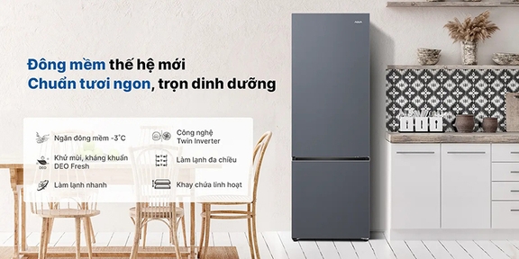 Tủ Lạnh Aqua Inverter AQR-B360MA(SLB) 292 Lít Thiết Kế Hiện Đại, Tiết Kiệm Điện, Bảo Quản Thực Phẩm Tối Ưu
