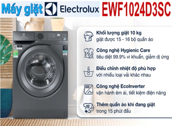 Máy giặt Electrolux cửa ngang EWF1024D3SC công nghệ giặt sạch và tiết kiệm