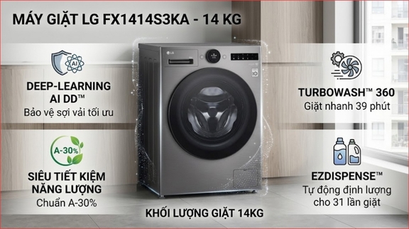 Máy giặt LG 14kg FX1414S3KA- Công nghệ giặt vượt trội, hiệu quả