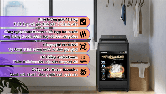 Máy Giặt Panasonic Inverter 16.5Kg NA-FD165V3BV Giặt Sạch Mạnh Mẽ, Tiết Kiệm Điện