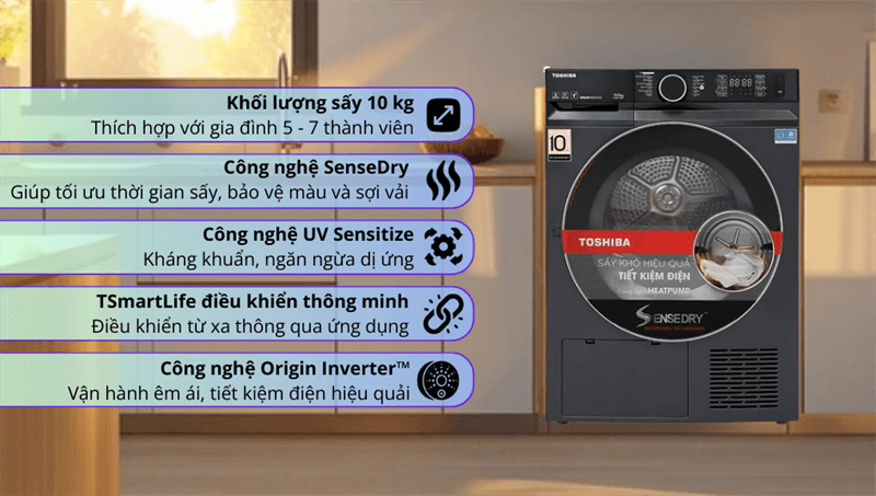 Máy sấy quần áo Toshiba Inverter 8Kg TD-T21B90HWV(MG) – Sấy khô dịu nhẹ, chăm sóc quần áo thông minh
