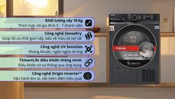 Máy sấy quần áo Toshiba Inverter 8Kg TD-T21B90HWV(MG) – Sấy khô dịu nhẹ, chăm sóc quần áo thông minh