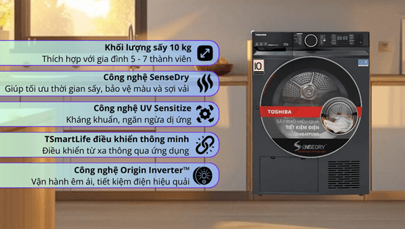 Máy sấy quần áo Toshiba Inverter 8Kg TD-T21B90HWV(MG) – Sấy khô dịu nhẹ, chăm sóc quần áo thông minh