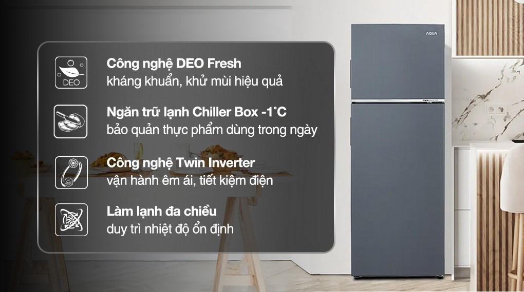 Tủ Lạnh Aqua AQR-T415FA(SL) Inverter 347 Lít Ngăn Đông Mềm -1°C, Twin Inverter