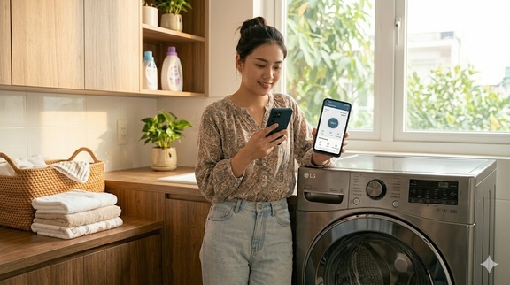 Hướng dẫn cách kết nối điện thoại với máy giặt LG cửa trên FX1414S3KA