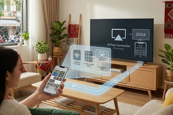 Hướng dẫn cách chiếu màn hình iPhone lên Google Tivi Sony qua AirPlay 2