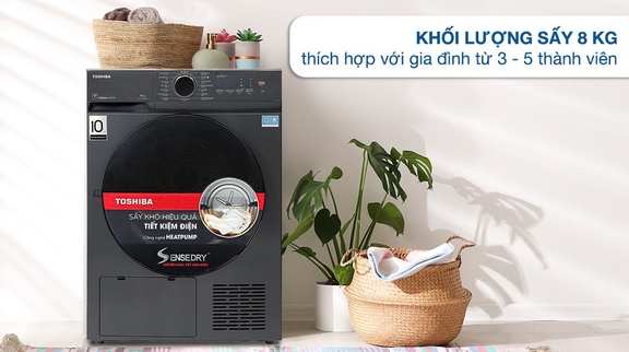 Giới thiệu về chiếc máy sấy quần áo Toshia bơm nhiệt 8kg TD-T21B90HWV(MG) giá chưa tới 10 triệu đồng