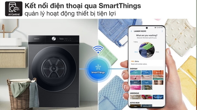 Nhà có đông thành viên không nên bỏ lỡ Máy sấy quần áo Samsung 17kg bơm nhiệt DV17B9750CV/SV