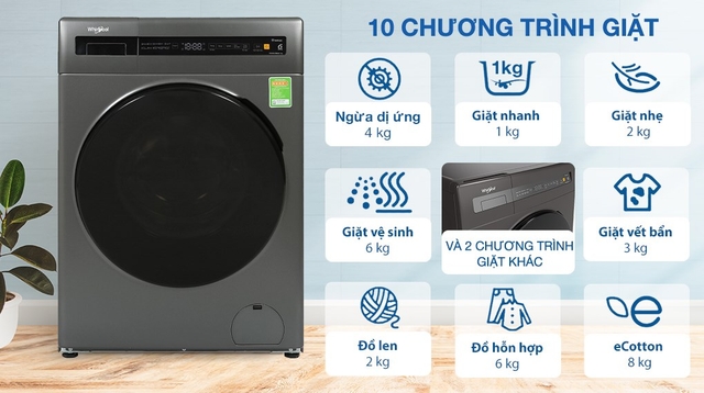 Khám phá chiếc máy giặt Whirlpool inverter FWEB8002FG 8kg