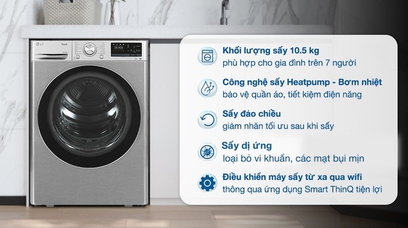 Máy sấy quần áo LG inverter DVHP50M đem lại giải pháp tiện ích và tiết kiệm điện năng cho mỗi lần sấy