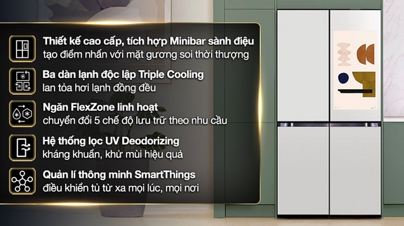 Một số tính năng độc đáo ở tủ lạnh Samsung RF65DB990012SV 4 cánh