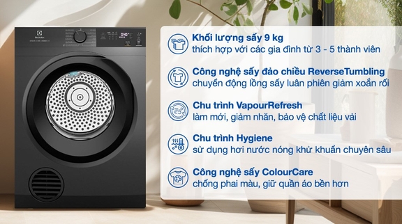 Ưu điểm nổi bật nhất của máy sấy quần áo Electrolux 9kg EDS904N3SC