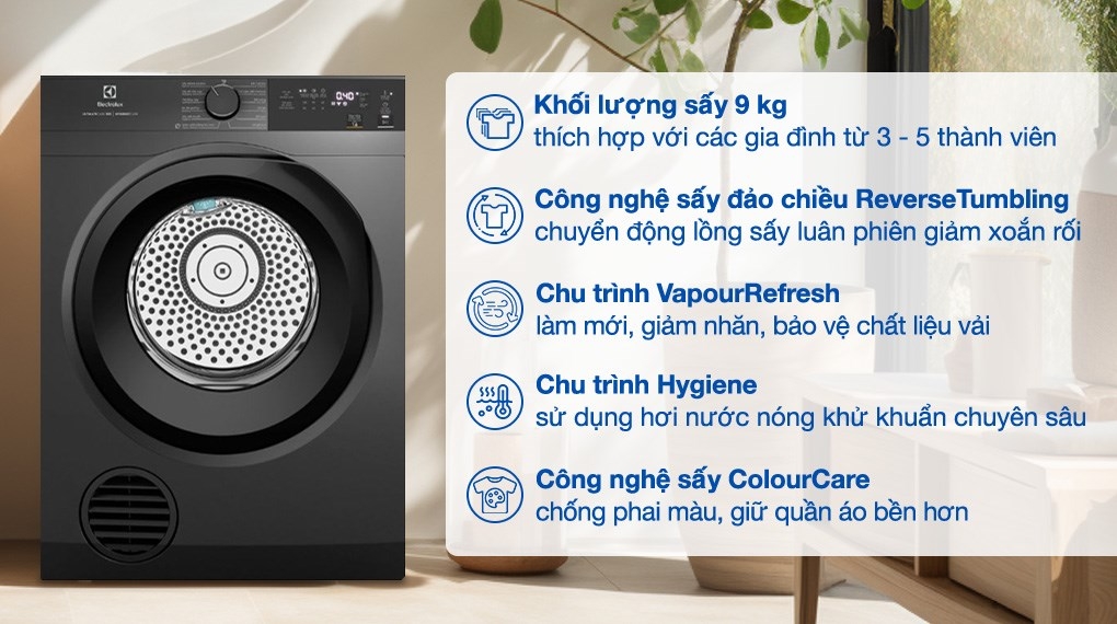 3 tính năng hữu ích của máy sấy quần áo Electrolux thông hơi EDS904N3SC