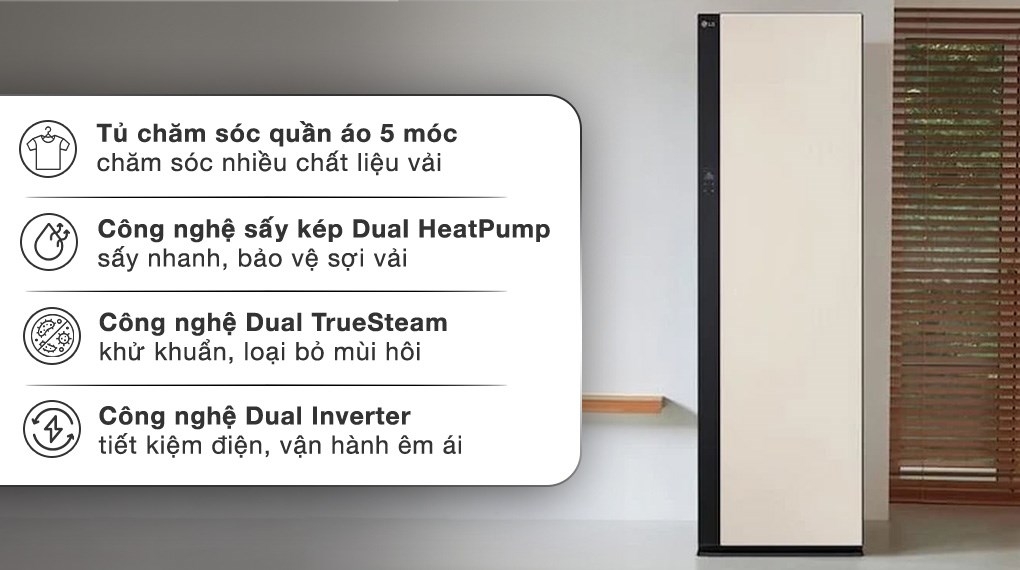 Sang trọng và tinh tế hơn cùng với chiếc tủ chăm sóc quần áo LG 5 móc SC5MBR80H