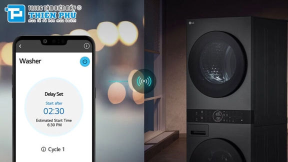 Tháp giặt sấy LG WT1410NHB tiết kiệm diện tích nâng cao không gian sống
