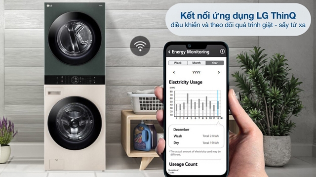 Tháp giặt sấy LG thông minh WT1410NHEG tối ưu hóa mọi không gian sống