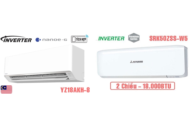 So sánh điều hòa Panasonic CS-YZ18AKH-8 và Mitsubishi SRK50ZSS-W5, nên mua loại nào?