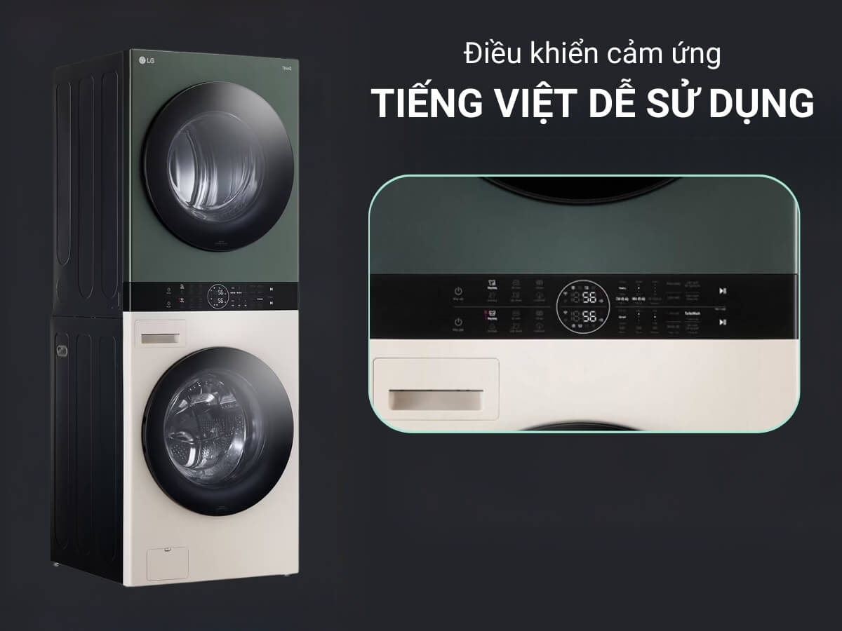 Tháp giặt sấy LG inverter Giặt 21Kg Sấy 16Kg WT2116SHEG phù hợp gia đình đông thành viên