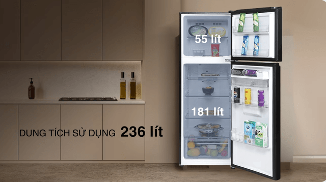 Tủ lạnh Aqua inverter AQR-T265FA(WFB) thiết kế sang trọng, bảo quản thực phẩm tươi ngon