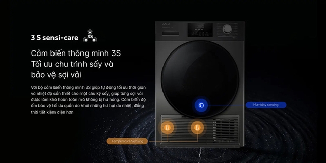 Máy sấy quần áo Aqua inverter 10Kg AQH-H1000J.PS sấy khô nhanh, chăm từng sợi vải